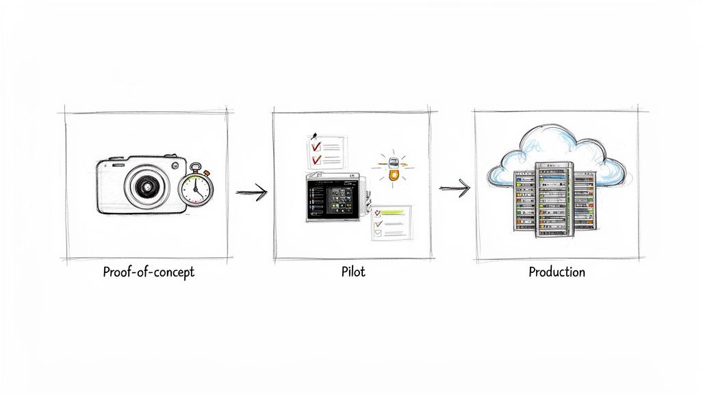 Étapes : preuve de concept, pilote et production